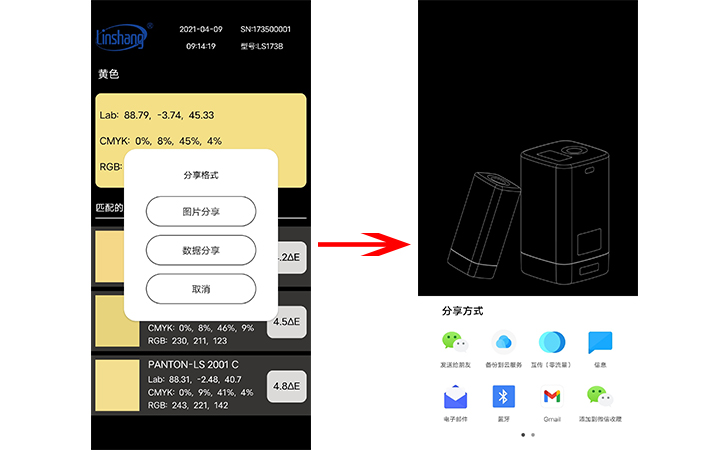 LS173B手機APP分享測量的顏色